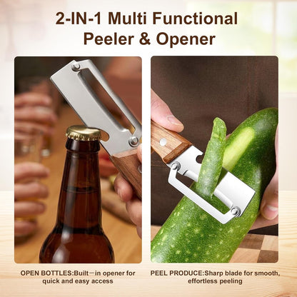 Multifunctional Vegetable Peeler with Wooden Handle for Kitchen