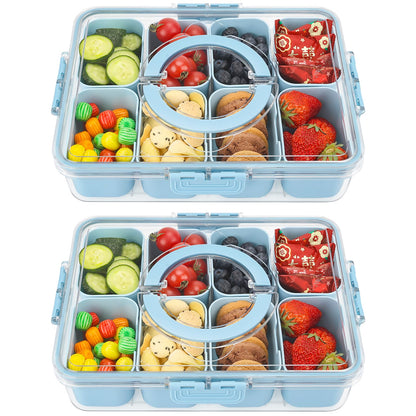 2Pcs Snackle Box Snack Containers with Lid Divided Serving Tray with Handle