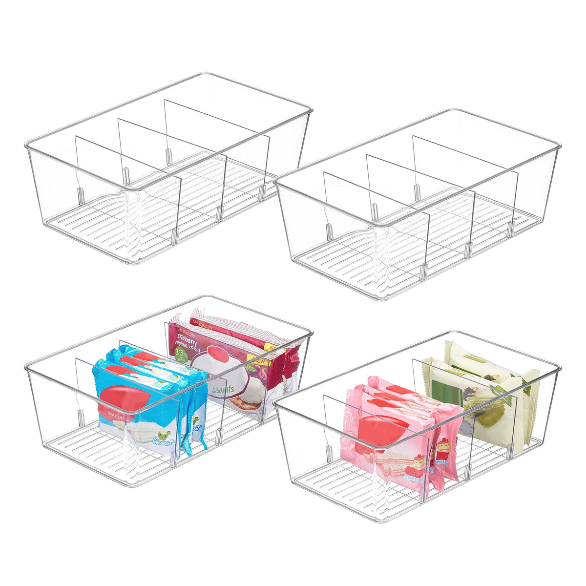 Vtopmart 8 Pack Food Storage Organizer Bins, Clear Plastic, 4 Compartments
