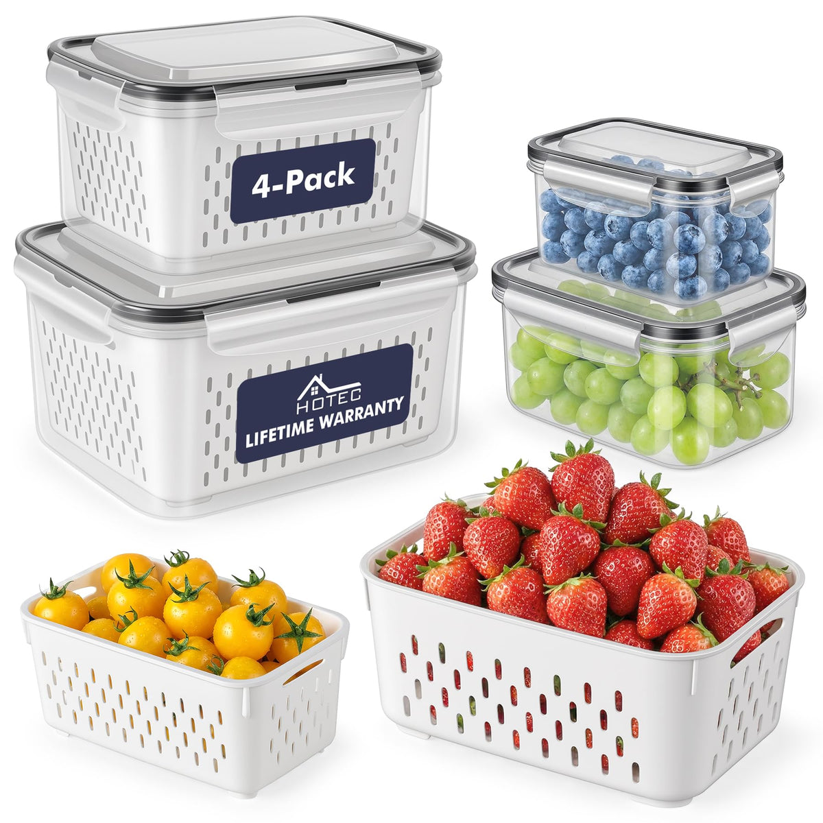 HOTEC 5-Pack Fruit Storage Container for Fridge, 4.15L