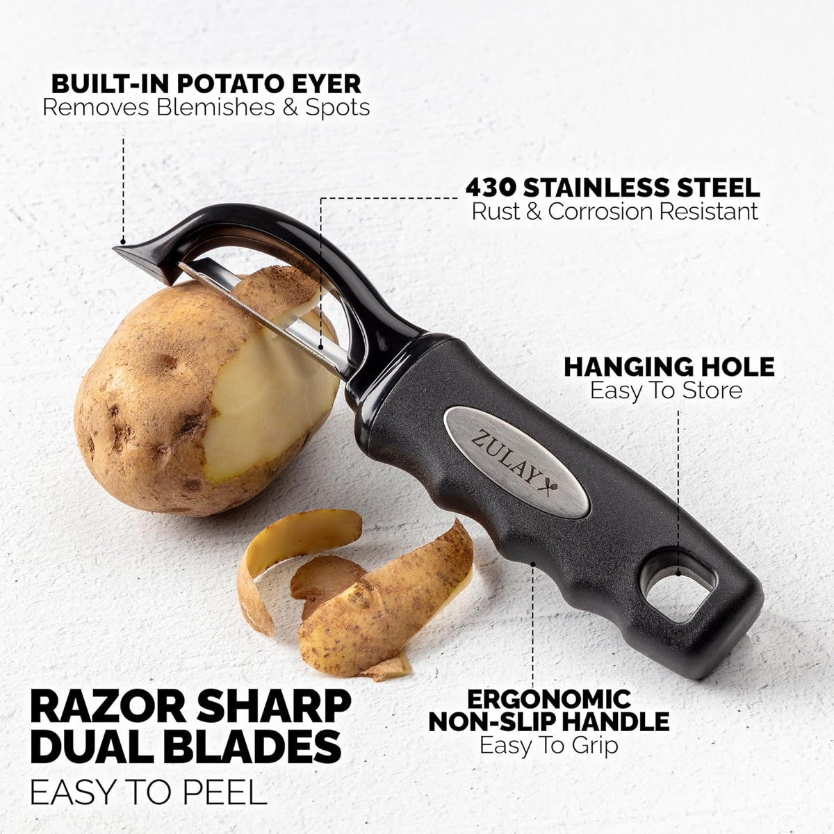 Zulay Kitchen Premium Potato Peeler, Vegetable Peeler for Kitchen, Black