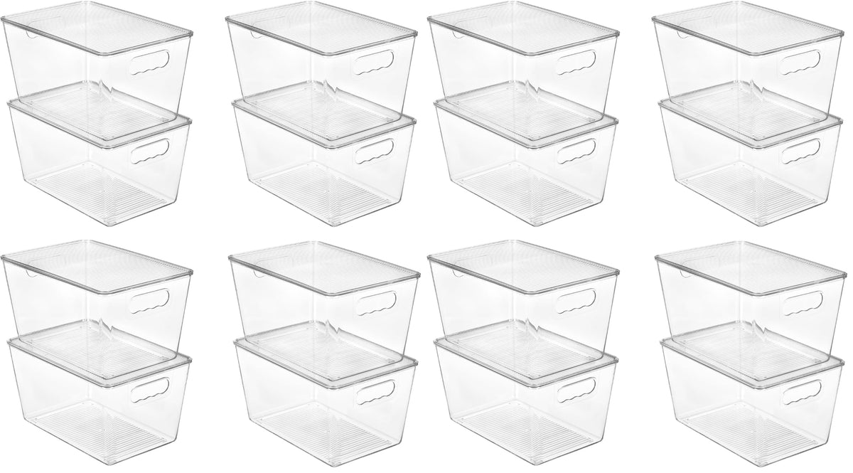 Vtopmart 6 Pack Clear Stackable Storage Bins with Lids and Handles, Medium