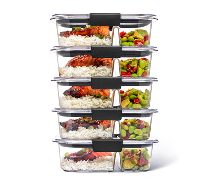 Rubbermaid Brilliance BPA-Free Food Storage Containers Multi Pack, 1.3 Cup Plastic Containers with Lids, 5 Pack, Leak Proof, Microwave & Dishwasher Safe
