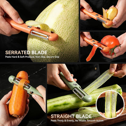 MAD SHARK 2-Pack 2-in-1 Potato Peelers, Straight & Serrated Blades