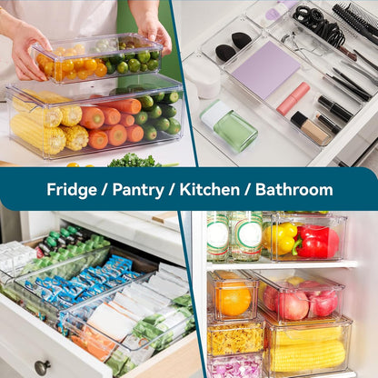 4 Piece Refrigerator Organizer Bins, Clear Fridge Organizers with Lids