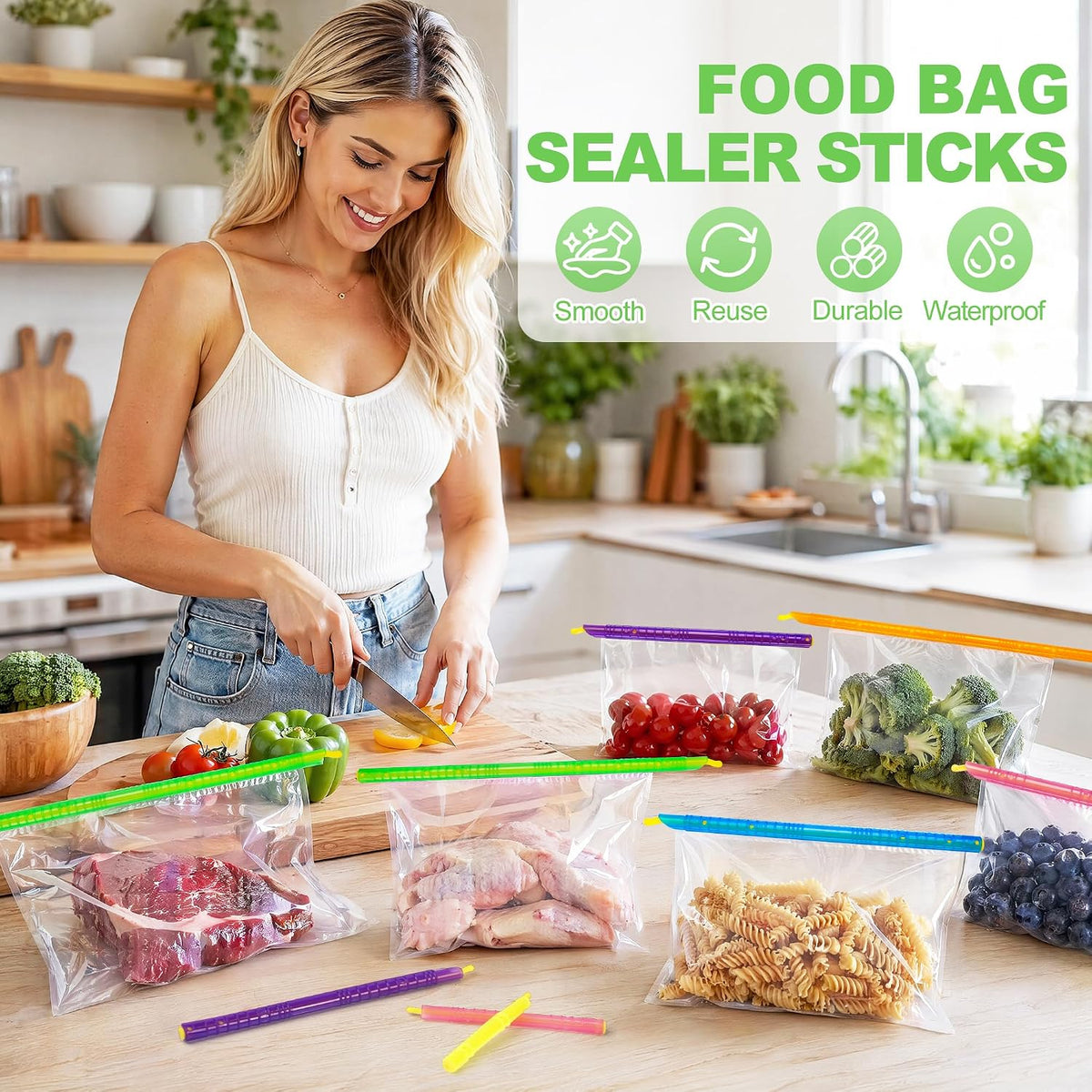 22 Pack Food Bag Sealer Sticks, Reusable Chip Bag Clips, Plastic ZOXILEN
