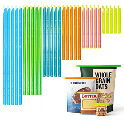 30Pcs Plastic Bag Sealer Slide Sticks, Reusable Bag Sealing Clips for Food, Cute Potato Chip Clips Crimper Bulk, Magic Snack Storage Bag Closers Holder for Kitchen Pantry Accessories (5 Lengths