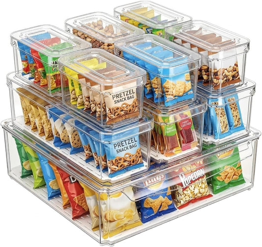 KUMD 10 Pack Food Storage Organizer Bins, Clear Pantry Containers with Lids
