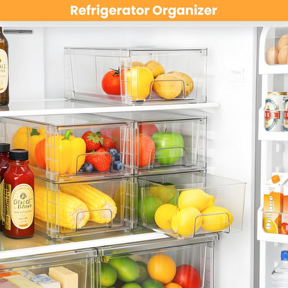 2 Pack Stackable Storage Drawers,Plastic Organizers Bins, Drawers Storage with Handles and Movable Dividers for Organization and Storage in Fridge,Bathroom, Pantry, Kitchen Cabinets, Under Sink