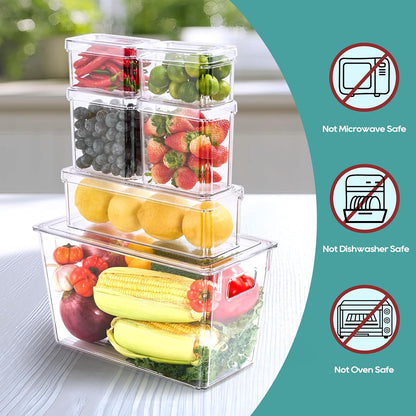 MUCHII 6 Pack Fridge Organizers and Storage, Clear Stackable Bins with Lids
