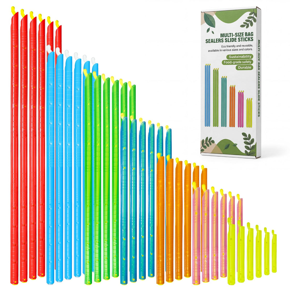 30Pcs Plastic Bag Sealer Slide Sticks, Reusable Bag Sealing Clips for Food, Cute Potato Chip Clips Crimper Bulk, Magic Snack Storage Bag Closers Holder for Kitchen Pantry Accessories (5 Lengths