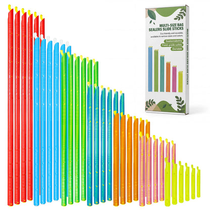 30Pcs Plastic Bag Sealer Slide Sticks, Reusable Bag Sealing Clips for Food, Cute Potato Chip Clips Crimper Bulk, Magic Snack Storage Bag Closers Holder for Kitchen Pantry Accessories (5 Lengths