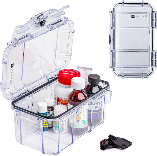 Evergreen EMT EMS Lockable Narcotics and Medication Storage Boxes / IP67 Waterproof/Airtight Dustproof for Ambulance, Emergency Services, Home Storage, Refrigerator Safe (MedSafe + Clear)