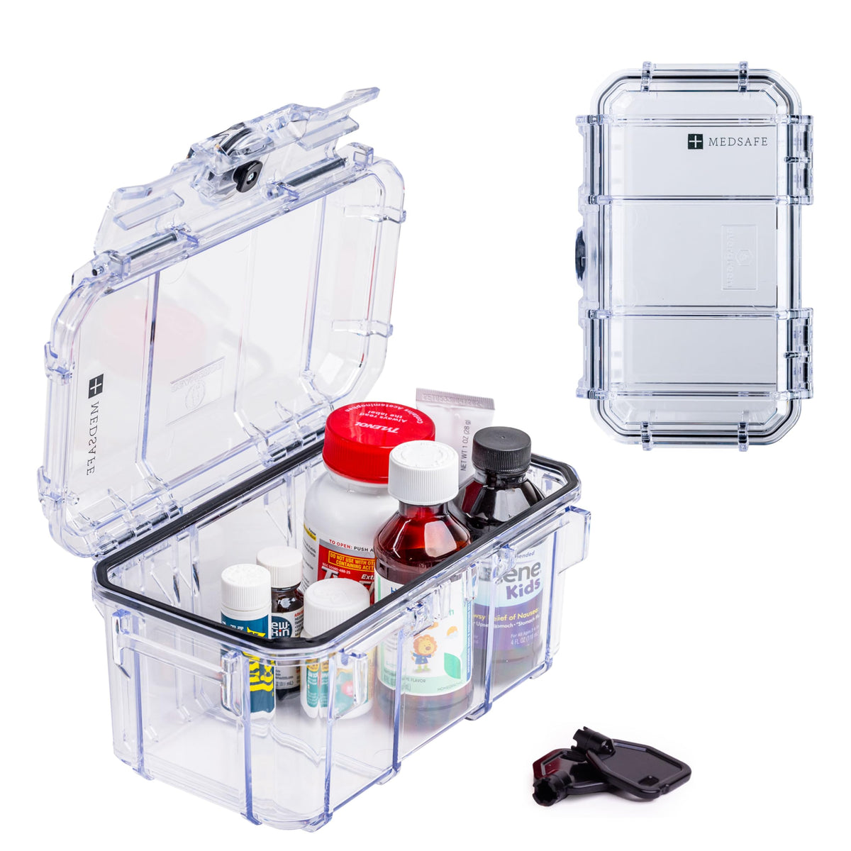 Evergreen EMT EMS Lockable Narcotics and Medication Storage Boxes / IP67 Waterproof/Airtight Dustproof for Ambulance, Emergency Services, Home Storage, Refrigerator Safe (MedSafe + Clear)