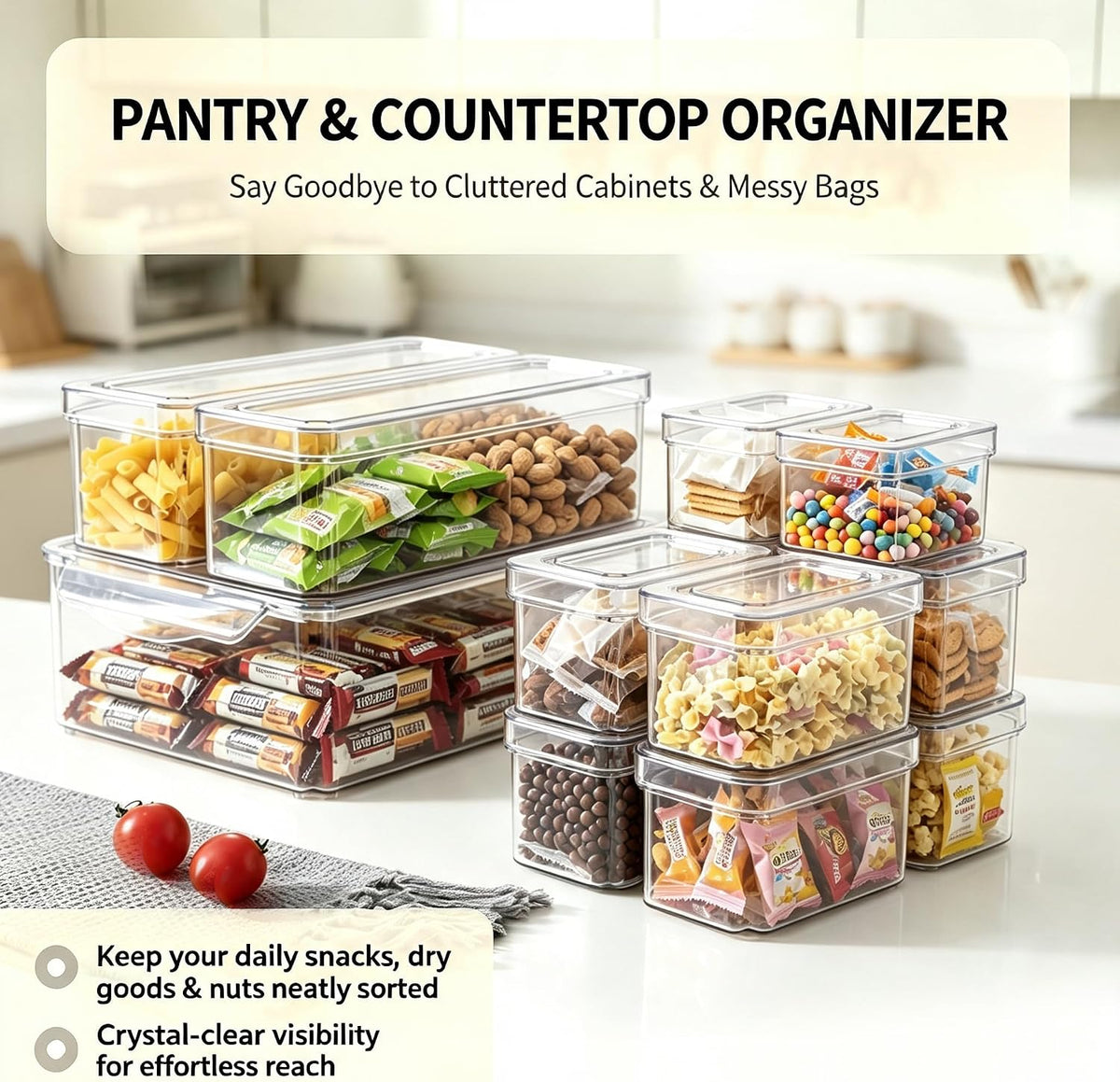 KUMD 10 Pack Food Storage Organizer Bins, Clear Pantry Containers with Lids