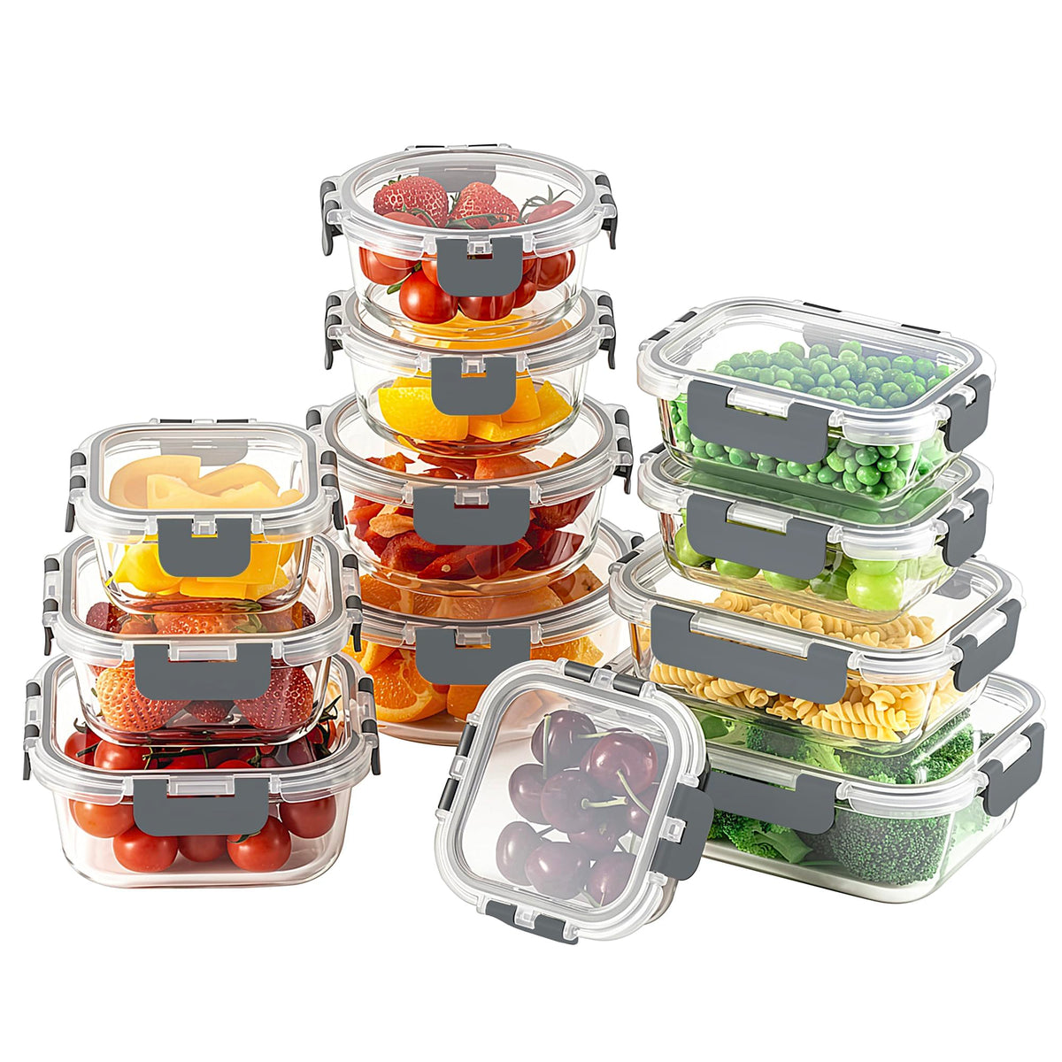 24pc Glass Food Storage Containers with Lids，Glass Meal Prep Containers