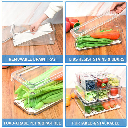 POMEAT 10 Pack Clear Fridge Organizers and Storage with Lids - Stackable