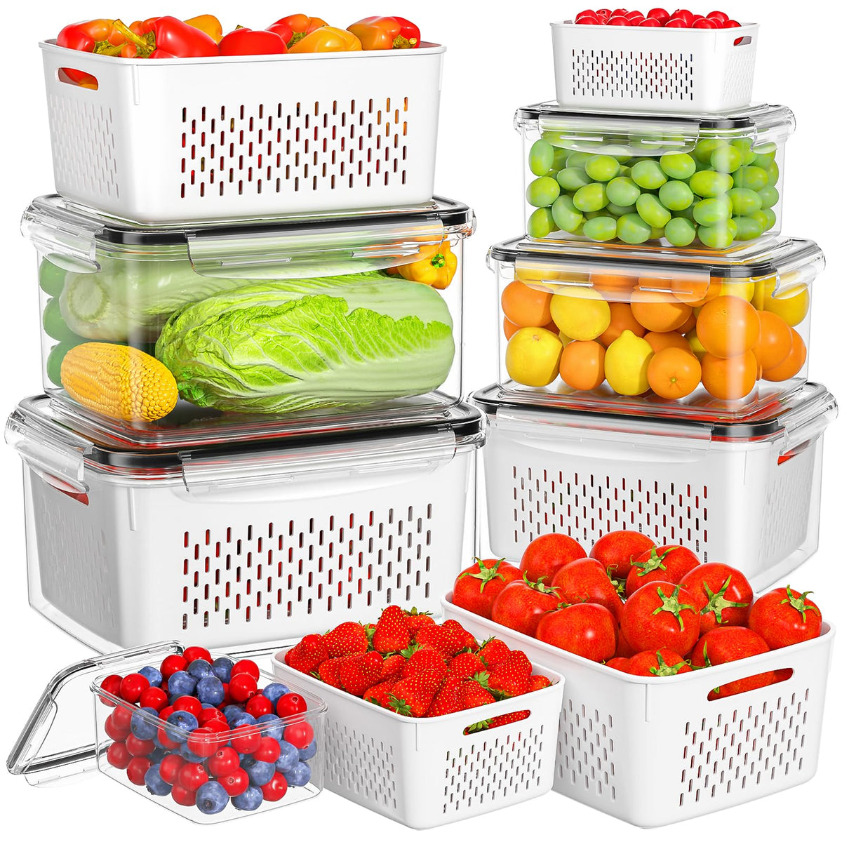 5 Pack Fruit Storage Containers for Fridge, Plastic Fruit Containers Set