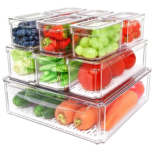 POMEAT 10 Pack Clear Fridge Organizers and Storage with Lids - Stackable