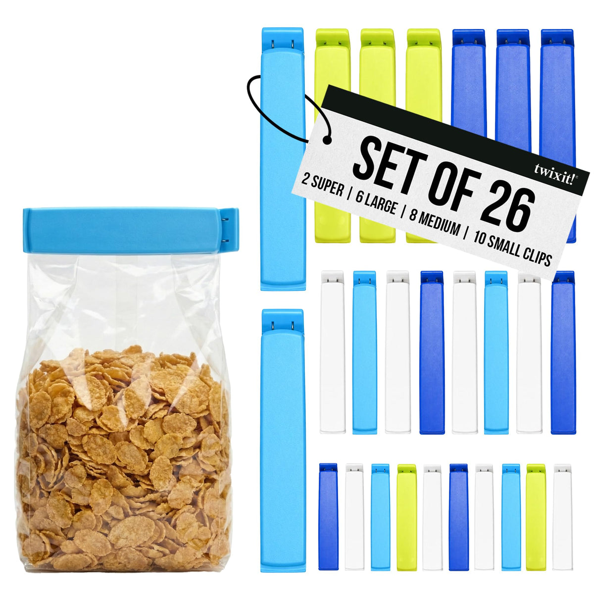 LINDEN SWEDEN Twixit! Bag Clips - Keep Food Fresh, Stop Spillage Set of 15