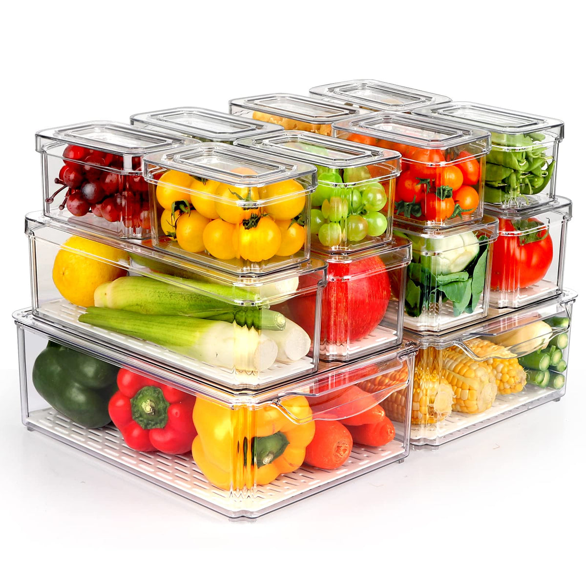 ZIJUND 14 Pack Fridge Organizer Bins with Lids, Stackable Clear Storage