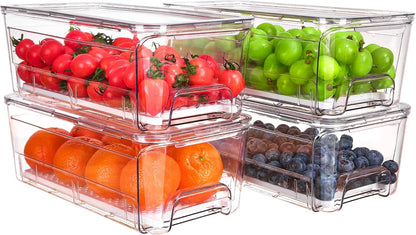 Fruit Storage Containers for Fridge with Pull-Out Organizer Bins, 4 pack