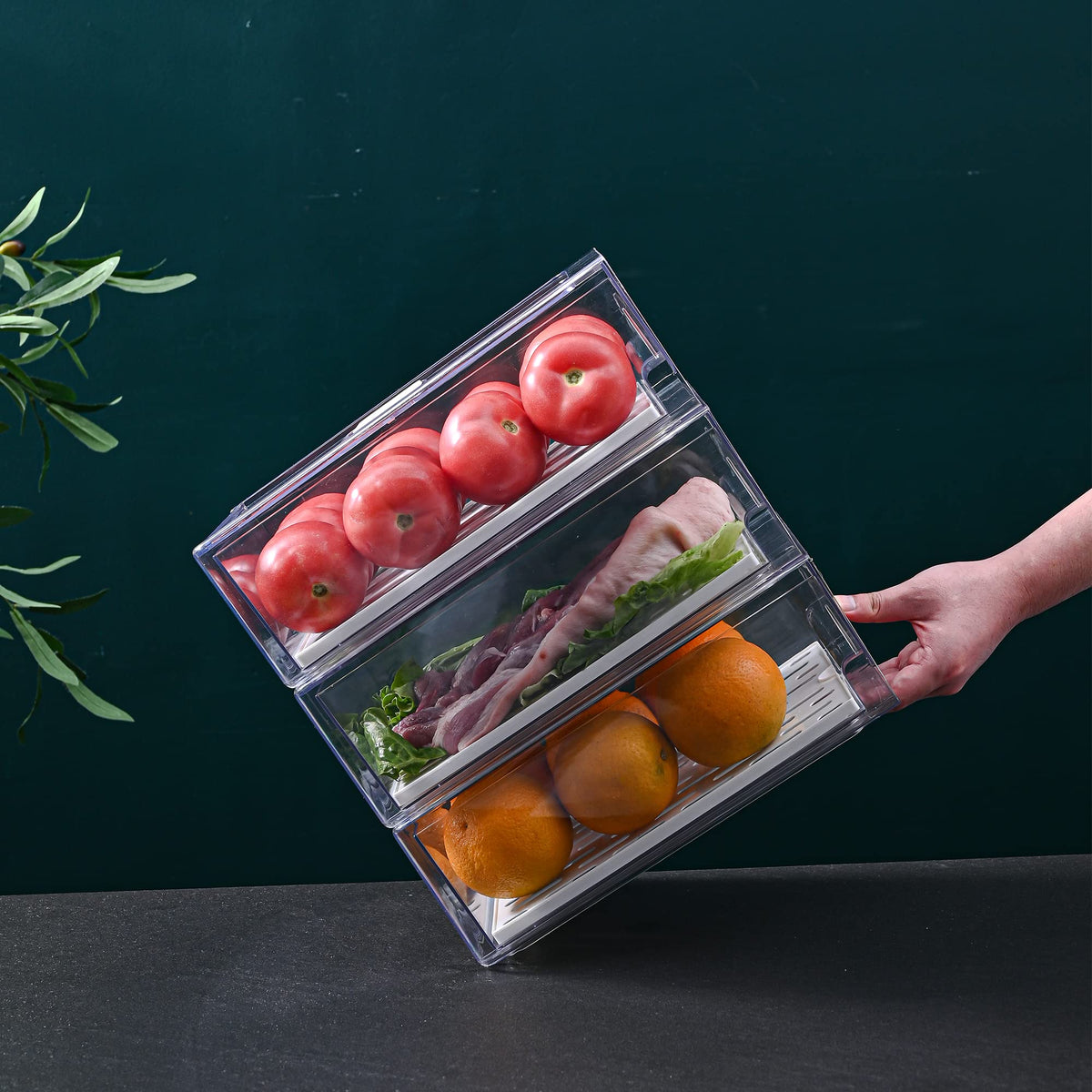Diskary Fridge Organizer, Stackable Refrigerator Organizer Bins, Reusable Food Storage Containers, Fridge Drawer Organizer in Home Kitchen, Barbecue Shop, Restaurant, BPA-Free (2 Drawers, Large)