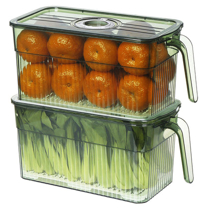 2Pack Stackable Food Storage Produce Saver Containers for Refrigerator, Berry Keeper Boxes for Fridge with Removable Drain Tray Keep Fresh for Vegetables/Fruit/Meat/Salad- 10.23'' x5.4'' x5.2''