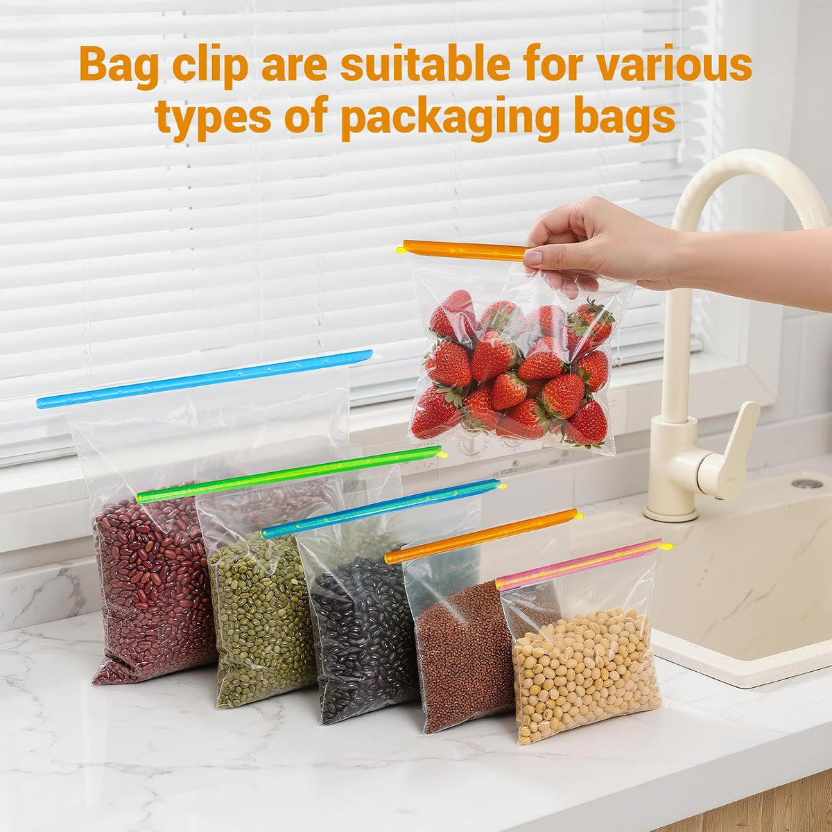 30Pcs Plastic Bag Sealer Slide Sticks, Reusable Bag Sealing Clips for Food, Cute Potato Chip Clips Crimper Bulk, Magic Snack Storage Bag Closers Holder for Kitchen Pantry Accessories (5 Lengths