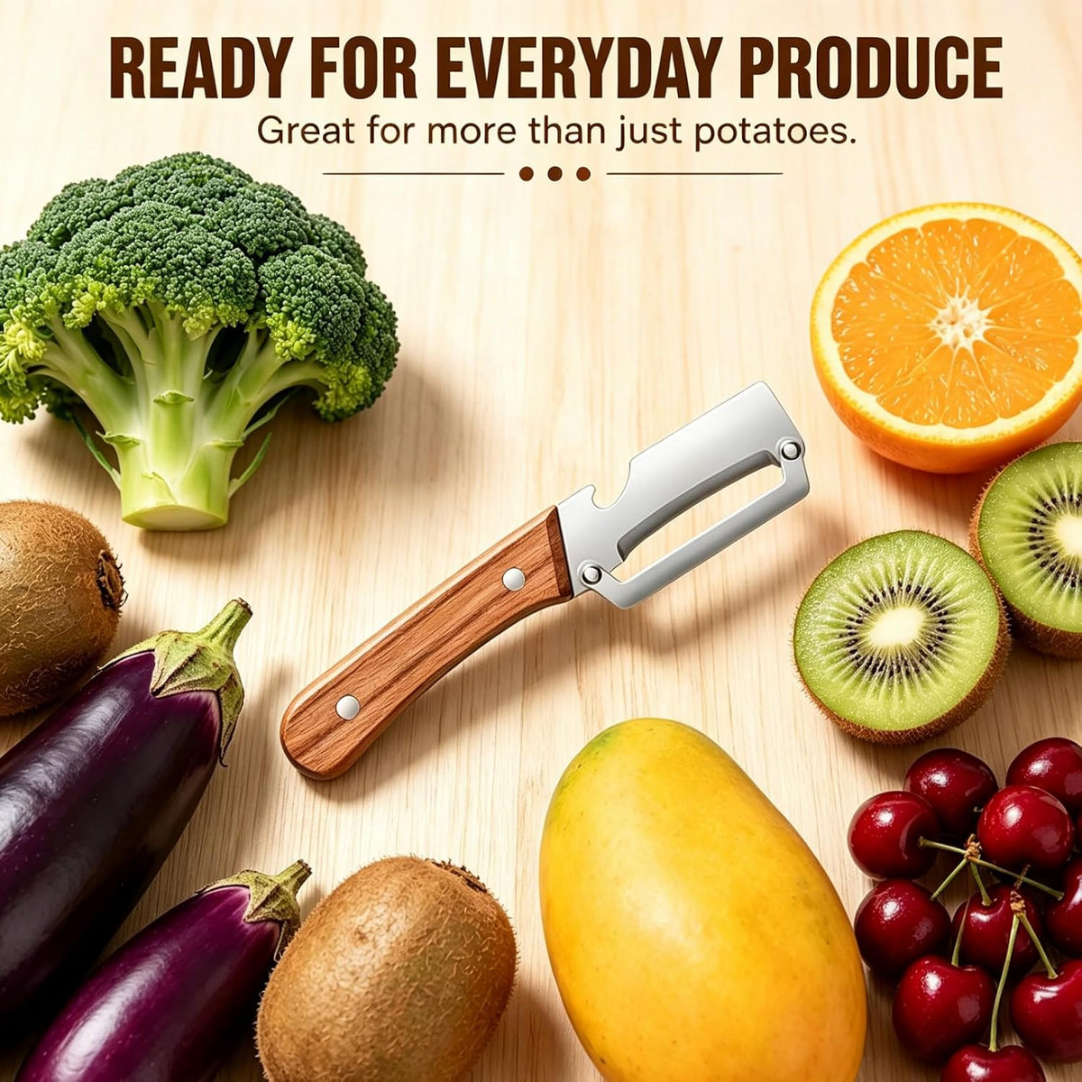 Multifunctional Vegetable Peeler with Wooden Handle for Kitchen