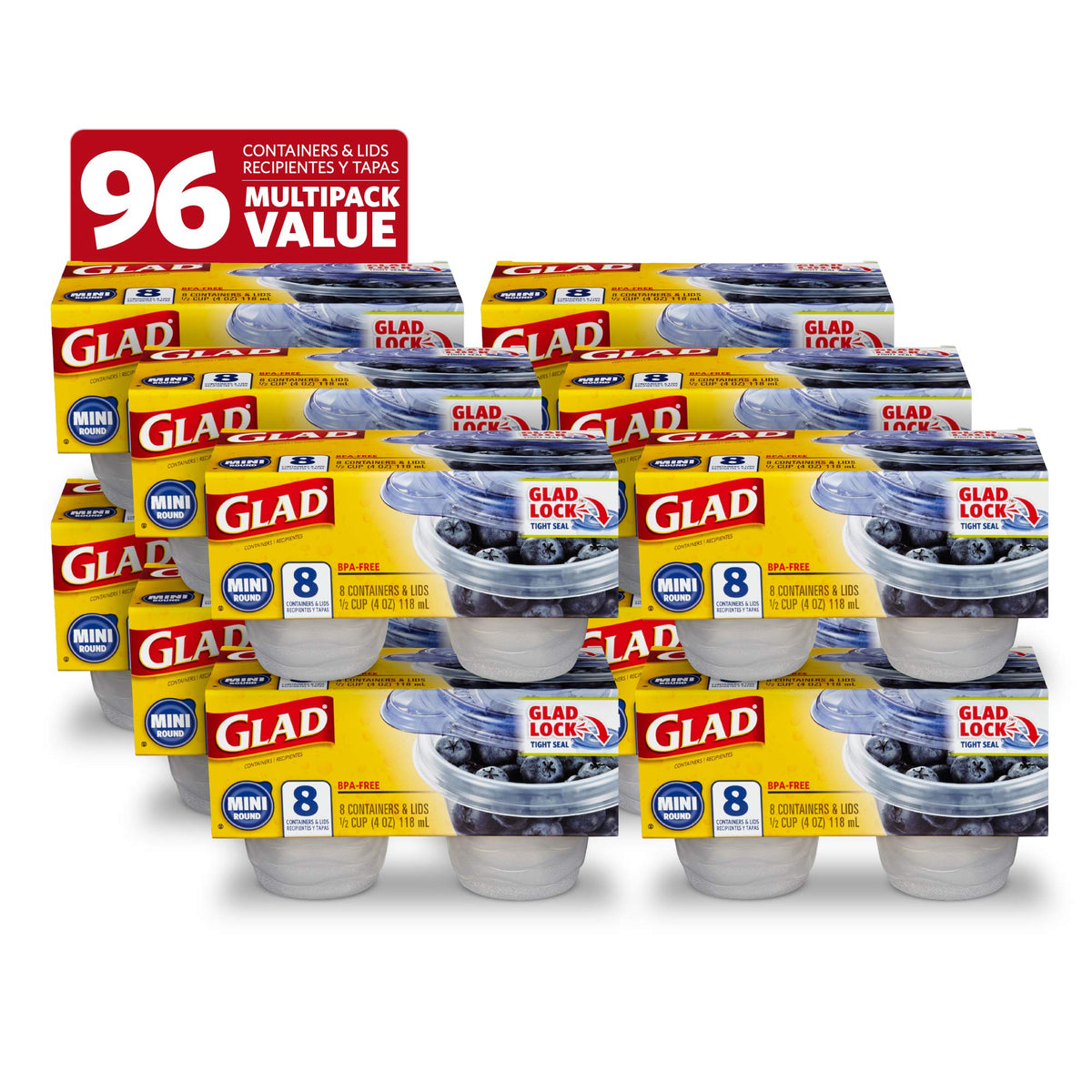 Glad GladWare Deep Dish Food Storage Containers, 64 Oz, 3 Count