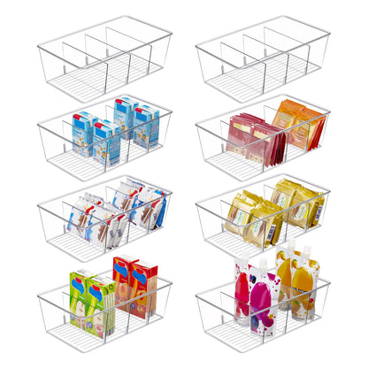 Vtopmart 8 Pack Food Storage Organizer Bins, Clear Plastic, 4 Compartments