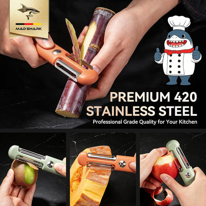 MAD SHARK 2-Pack 2-in-1 Potato Peelers, Straight & Serrated Blades