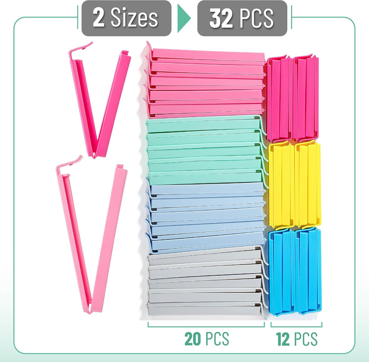 Mr. Pen- Sealing Bag Chip Clips, 32 Pack, 2 Sizes (12x 3.1 & 20x 4.3)