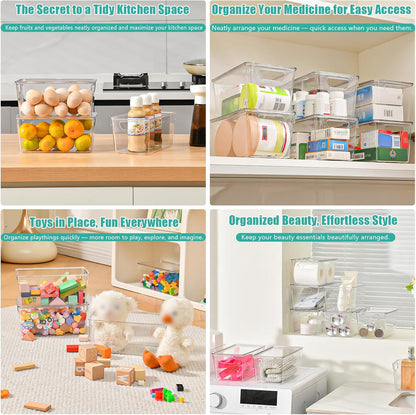 6 Pack Small Clear Storage Bins with Lids, Plastic Arts and Craft Storage Containers, Stackable Clear Plastic Craft Storage Bins with Handles for Classroom Storage Organization,Kitchen, Fridge, Office