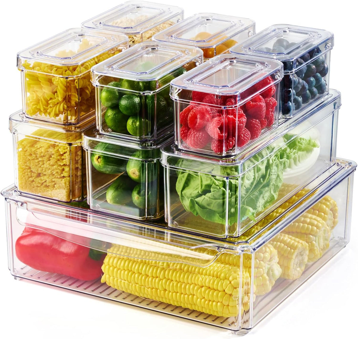 10 Pack Fridge Organizers and Storage, Clear Fridge Organizer Stackable