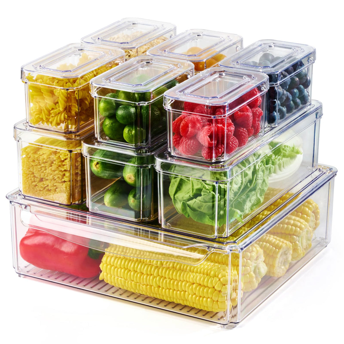 4 Piece Refrigerator Organizer Bins, Clear Fridge Organizers with Lids