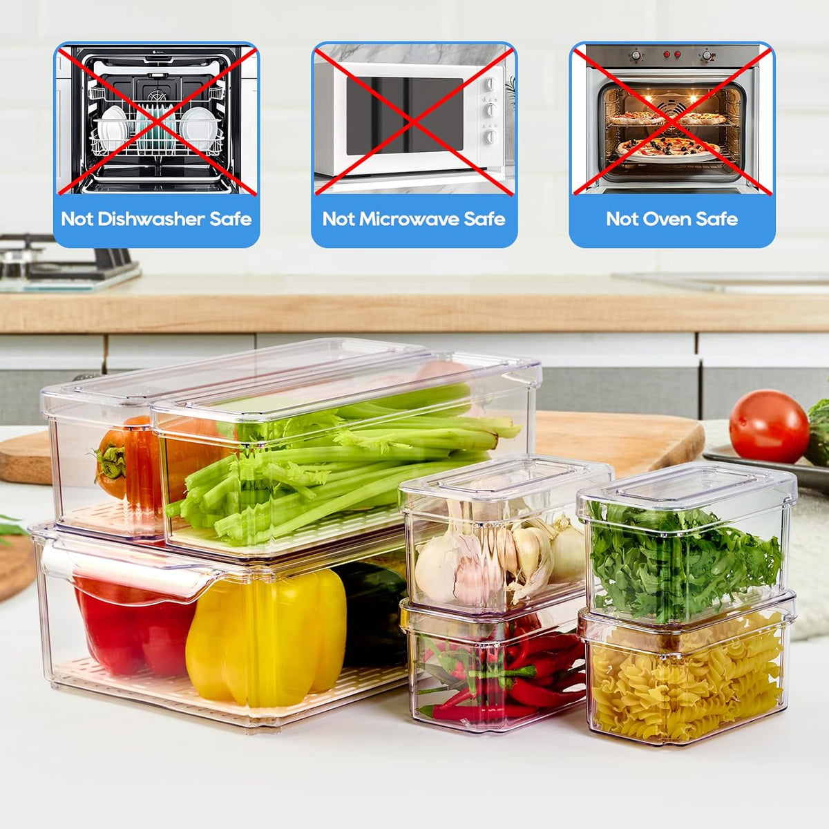JollyPack Fridge Organizers, Refrigerator Organizer Bins with Lids, 14 Pack