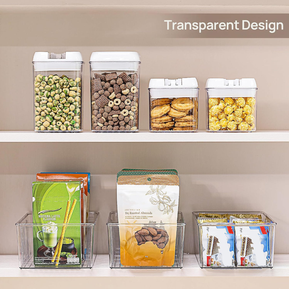 Vtopmart 8 Pack Food Storage Organizer Bins, Clear Plastic, 4 Compartments